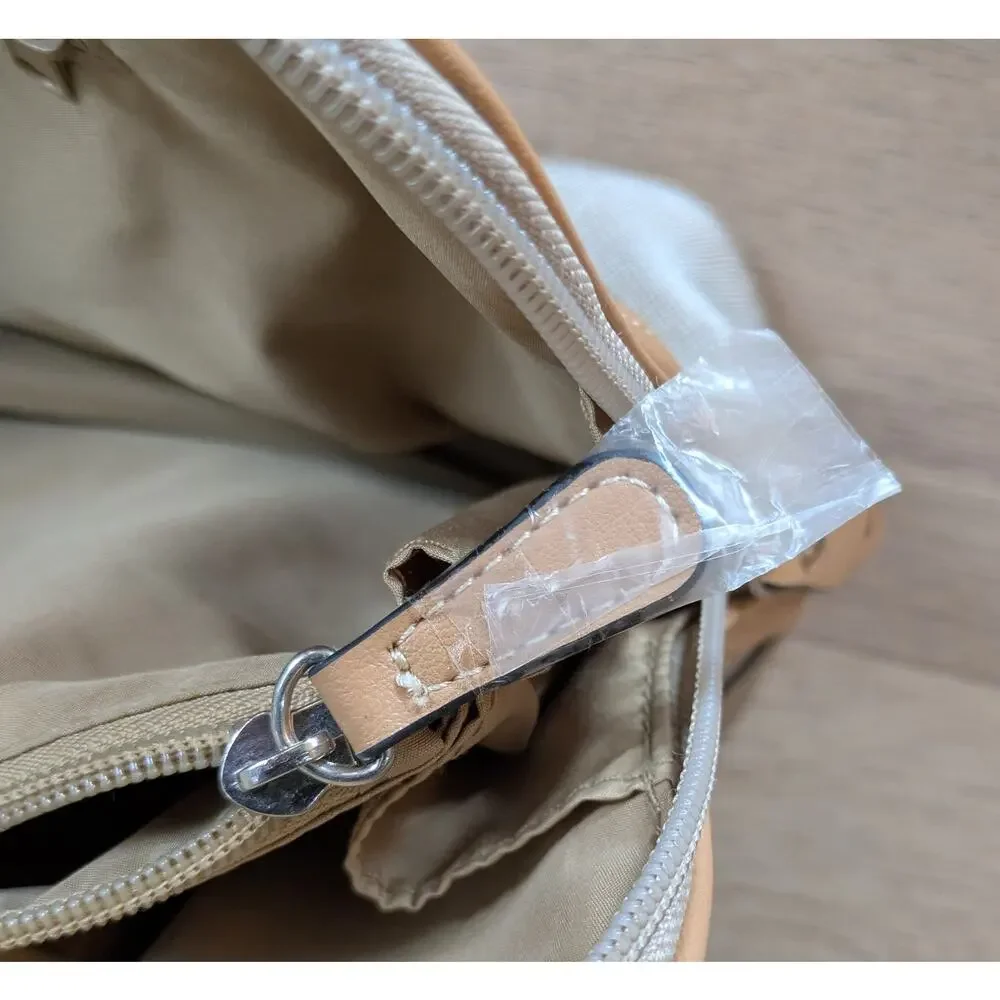 Giani Bernini Crossbody Satchel Bag Champagne Gold / Beige Tan Trim Convertible